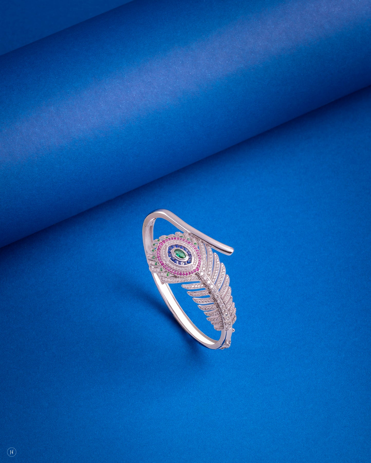 18Karat White Gold Italian Peacock Feather Design Bracelet with Gemstones | luxury cocktail necklace  gift for Ladies in Dubai
