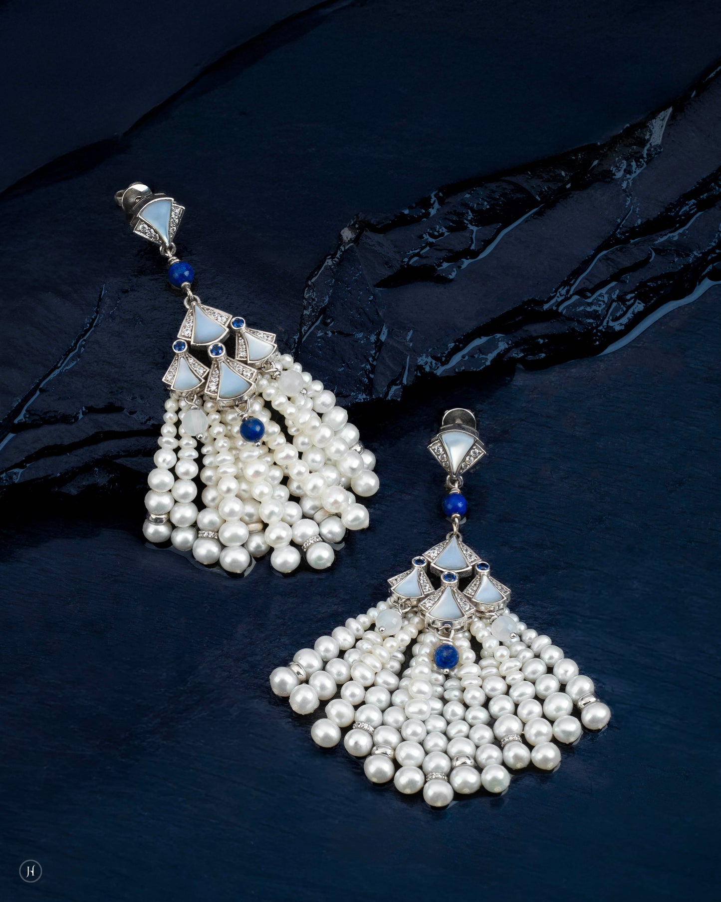 18Karat White Gold Italian Waterfall Pearl Tassel Earrings | Online Jewellery Store in UAE - J.H Jewellers.