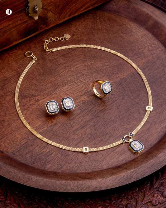 18Karat Yellow Gold Art Deco Enamel Necklace Set | Italian jewellery price for Arab and Khaleeji women in UAE