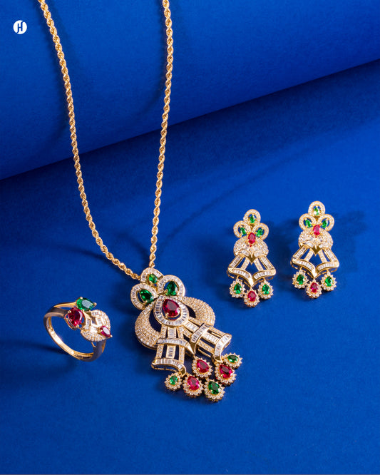 18Karat Yellow Gold Italian Pear Ruby Dangling Pendant Set For ladies in UAE | online jewellery store