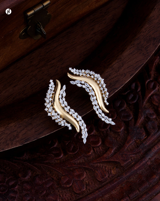 18Karat Yellow Gold Italian Wing-Shaped Zircon Earrings | Party Wear Jewellery for Women - J.H Jewellers