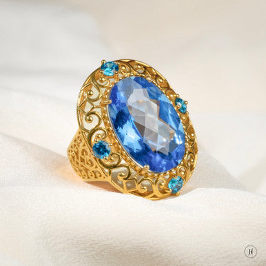 18K Yellow Gold Emirati Blue Statement Ring