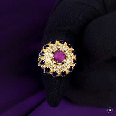 18K Yellow Gold Italian Maroon Statement Ring