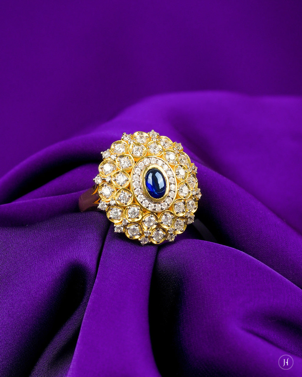 18K Yellow Gold Khaleeji Blue Statement Ring