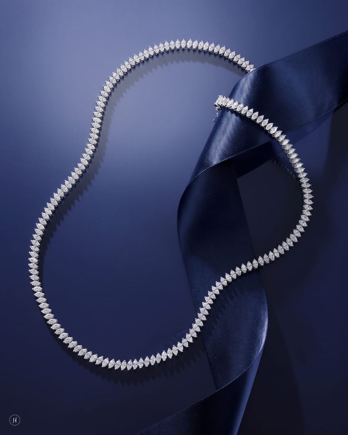 18K white gold lab grown diamond marquise tennis necklace, DEF VVS diamonds for weddings and party wear, J.H. by Priyansh Jewellery, Dubai, UAE.