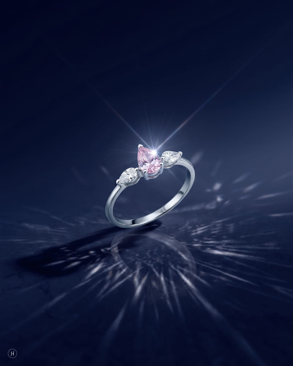 18K white gold pink zircon pear ring matching the teardrop pendant set, everyday and party wear, J.H. by Priyansh Jewellery, Dubai, UAE.