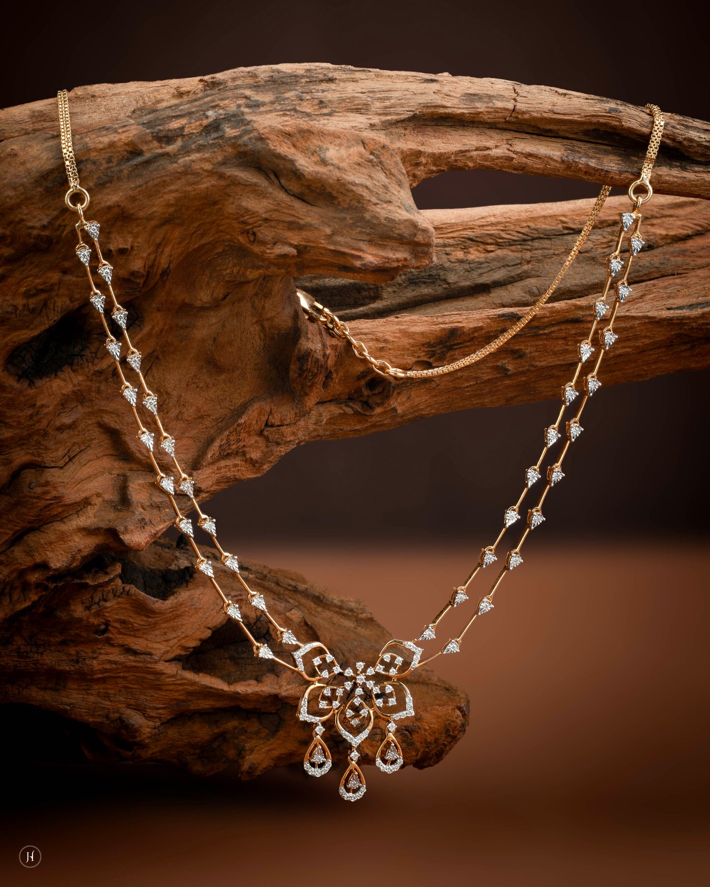 18Karat Italian Rose Gold Floral Diamond Necklace