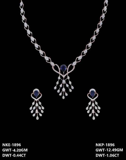 18K rose gold diamond and blue sapphire necklace and earring set — party wear bridal jewelry, ideal gift, Dubai UAE