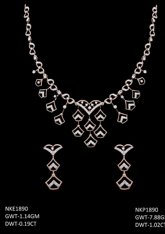 18K rose gold diamond necklace and earring set — party wear bridal jewelry, ideal gift, Dubai UAE