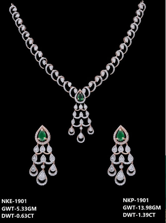 18K rose gold diamond and emerald necklace and earring set — party wear bridal jewelry, ideal gift, Dubai UAE