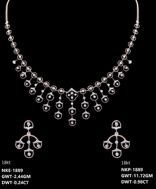 18K rose gold diamond necklace and earring set — party wear bridal jewelry, ideal gift, Dubai UAE