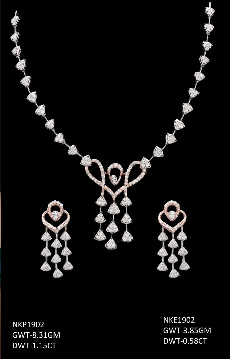 18K rose gold diamond necklace and earring set — party wear bridal jewelry, ideal gift, Dubai UAE