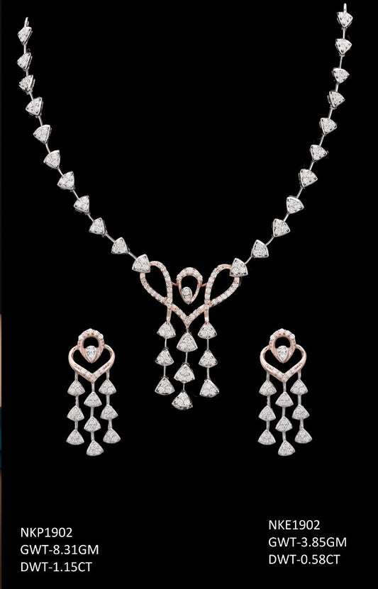 18K rose gold diamond necklace and earring set — party wear bridal jewelry, ideal gift, Dubai UAE