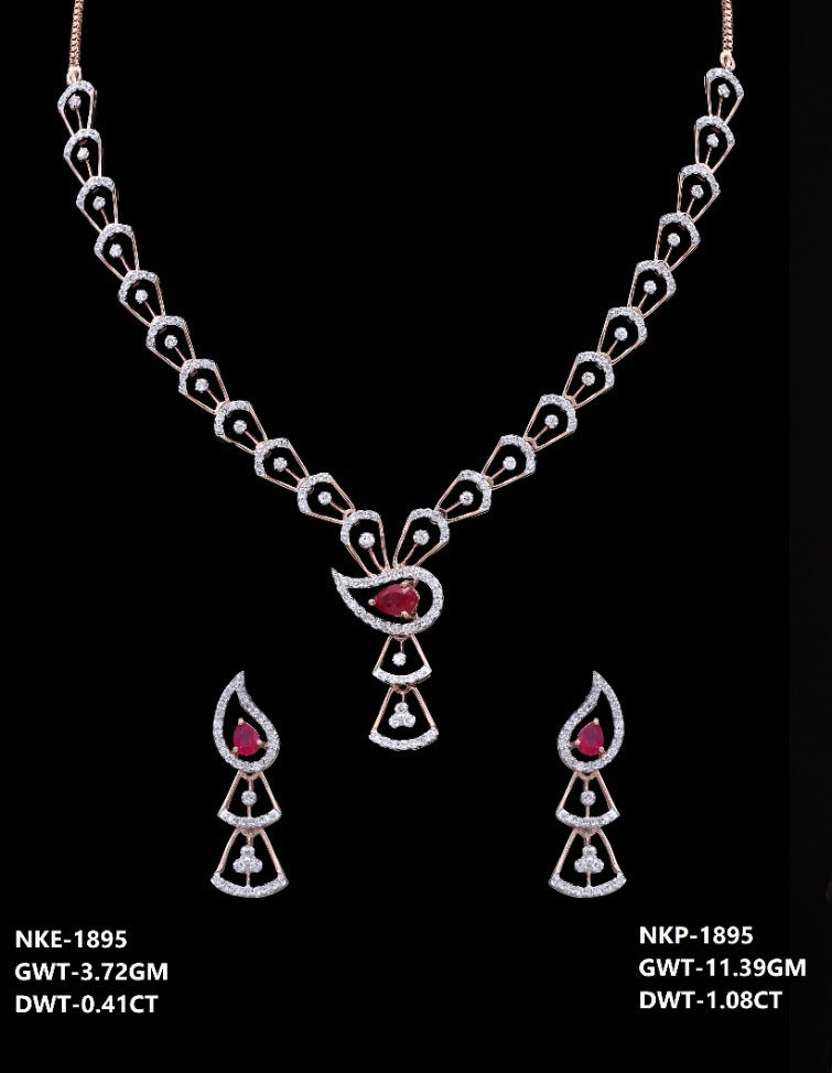 18K rose gold diamond and ruby necklace and earring set — party wear bridal jewelry, ideal gift, Dubai UAE