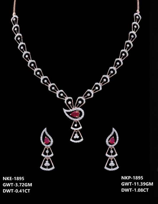 18K rose gold diamond and ruby necklace and earring set — party wear bridal jewelry, ideal gift, Dubai UAE