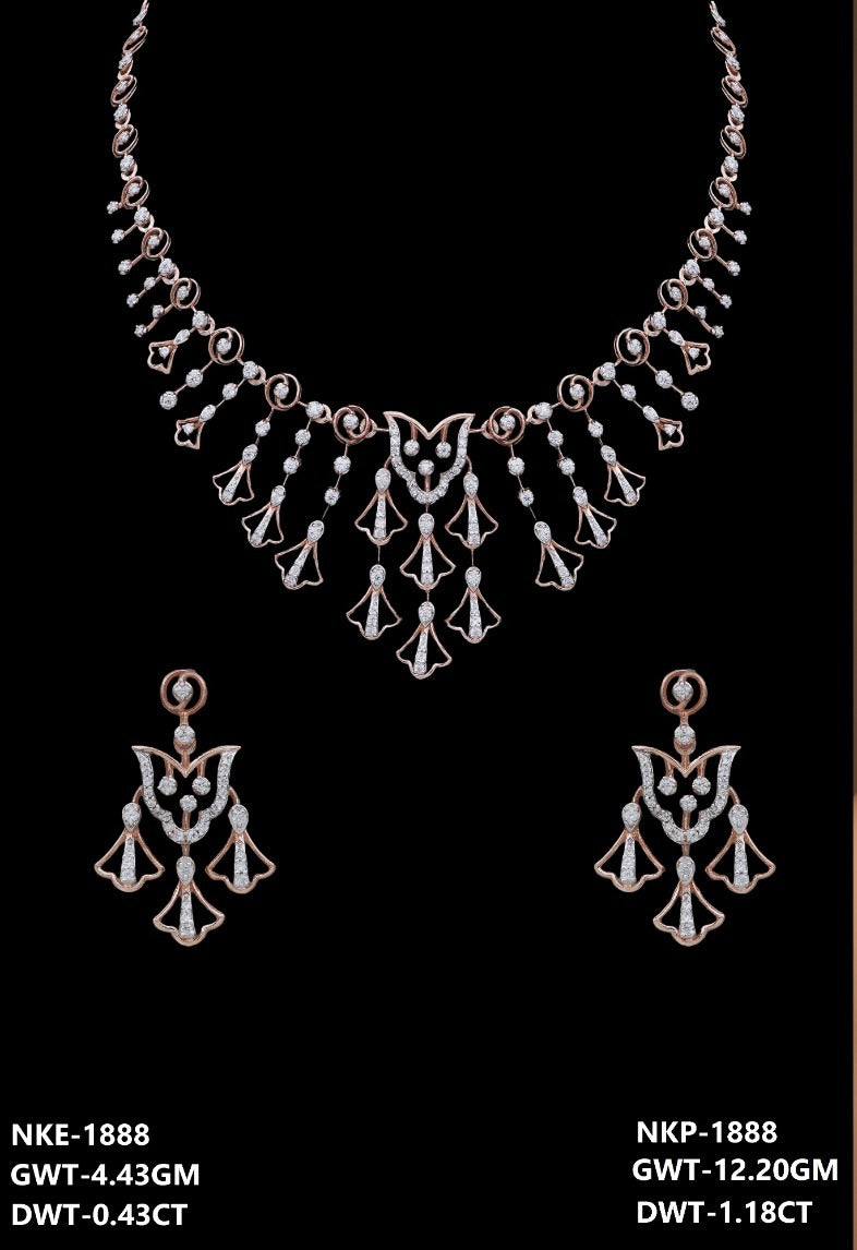 18K rose gold diamond necklace and earring set — party wear bridal jewelry, ideal gift, Dubai UAE