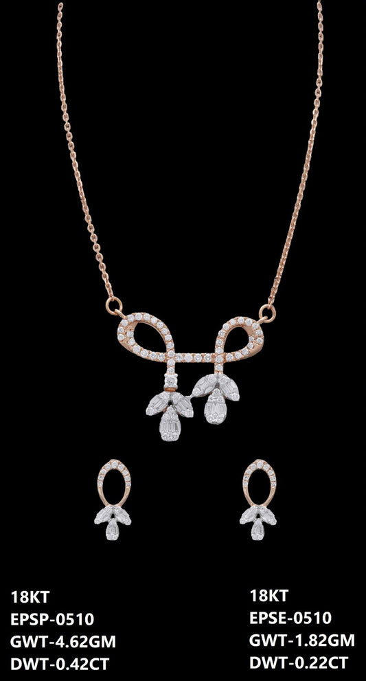 18K Italian rose gold diamond bow necklace and earrings set, party wear jewellery from J.H. Jewellers, Dubai UAE.
