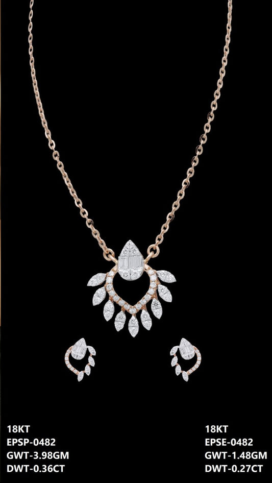 18K rose gold diamond fan-drop necklace and earrings set, ideal for evening and party wear