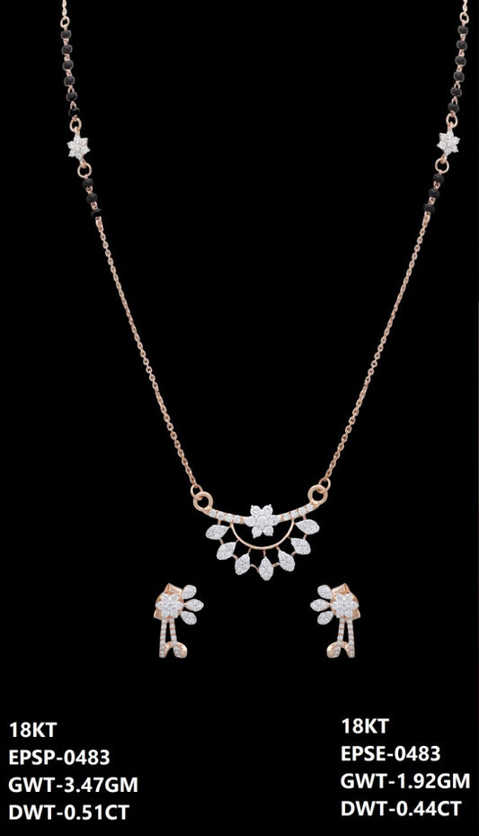 18K rose gold diamond floral fan necklace set with black beads, ideal for daily wear