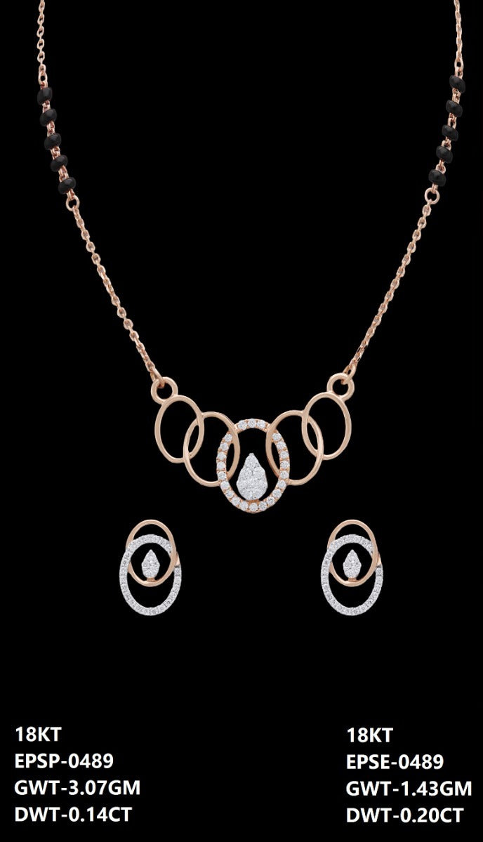 18K rose gold diamond interlocking circle necklace set with black beads, ideal for daily wear