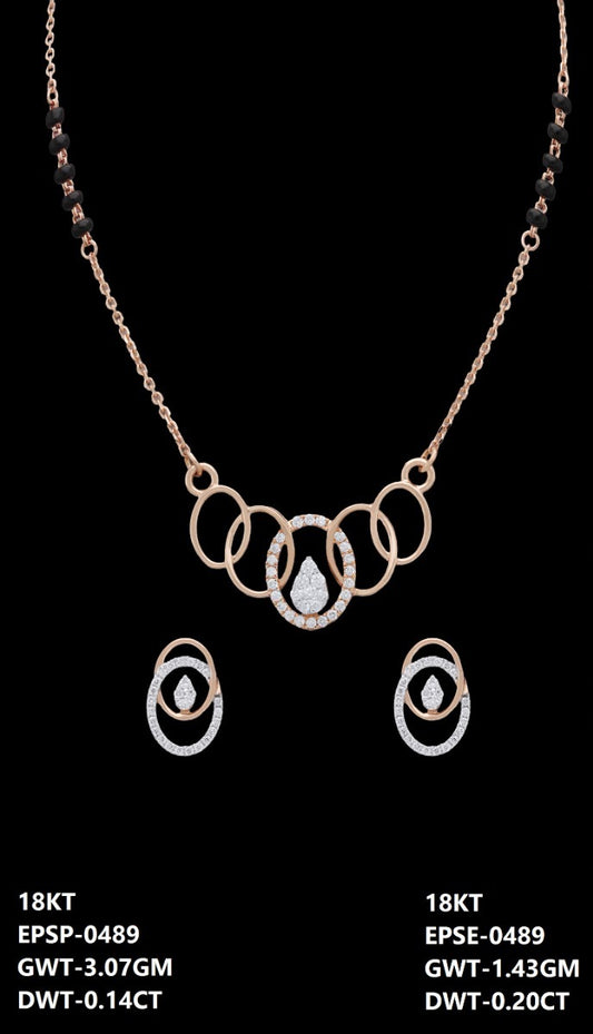 18K rose gold diamond interlocking circle necklace set with black beads, ideal for daily wear
