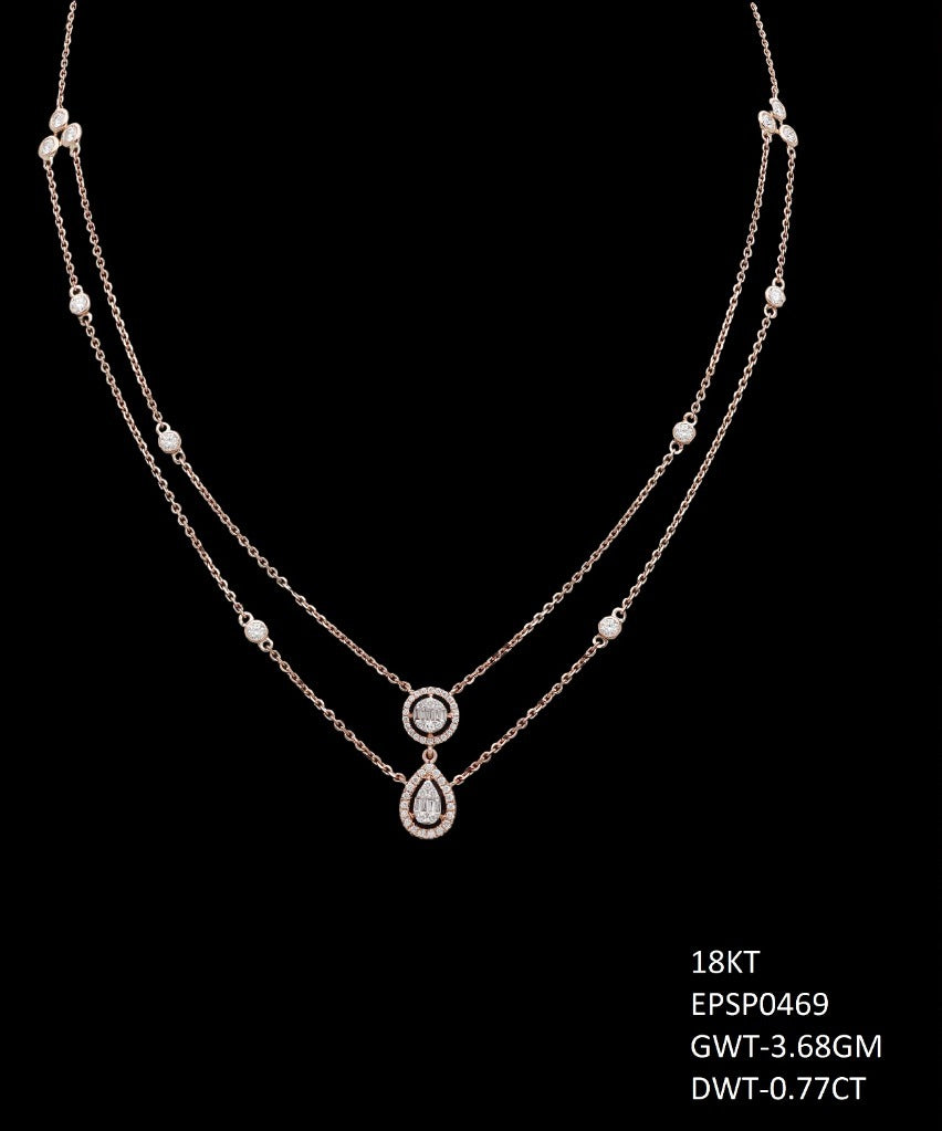 18K rose gold diamond layered drop pendant necklace, ideal for daily and evening wear