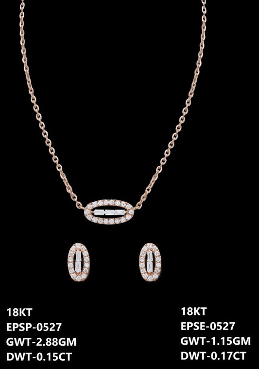 18K Italian rose gold diamond oval halo necklace and earrings set, party wear jewellery from J.H. Jewellers, Dubai UAE.