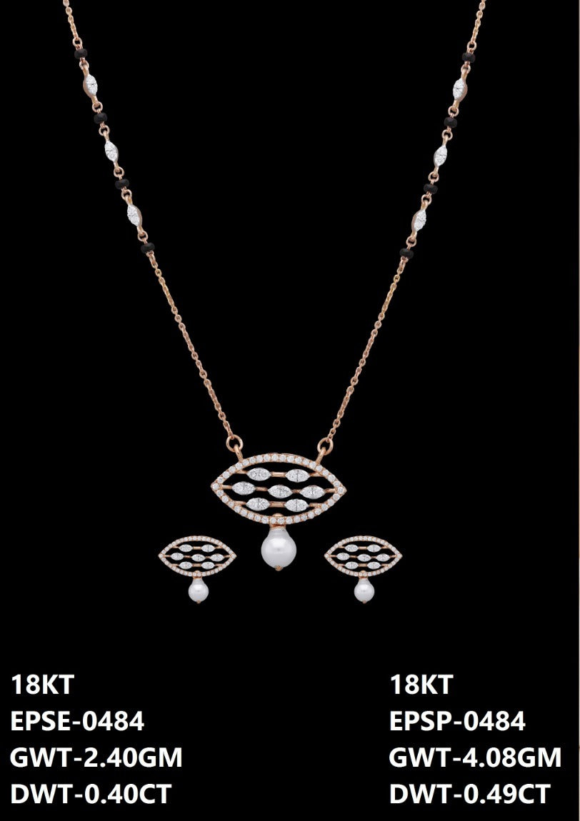 18K rose gold diamond and pearl necklace set with black beads, ideal for daily wear
