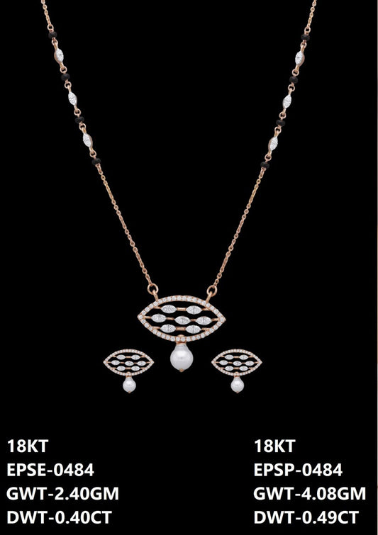 18K rose gold diamond and pearl necklace set with black beads, ideal for daily wear