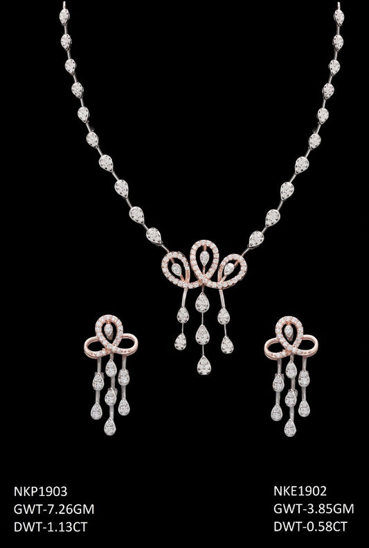 18K rose gold diamond necklace and earring set — party wear bridal jewelry, ideal gift, Dubai UAE