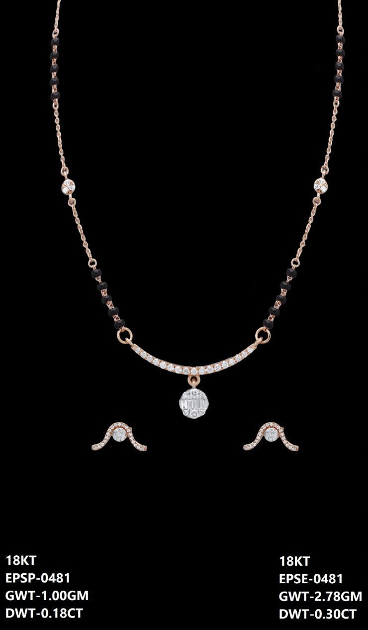 18K rose gold diamond necklace set with black beads, ideal for daily wear