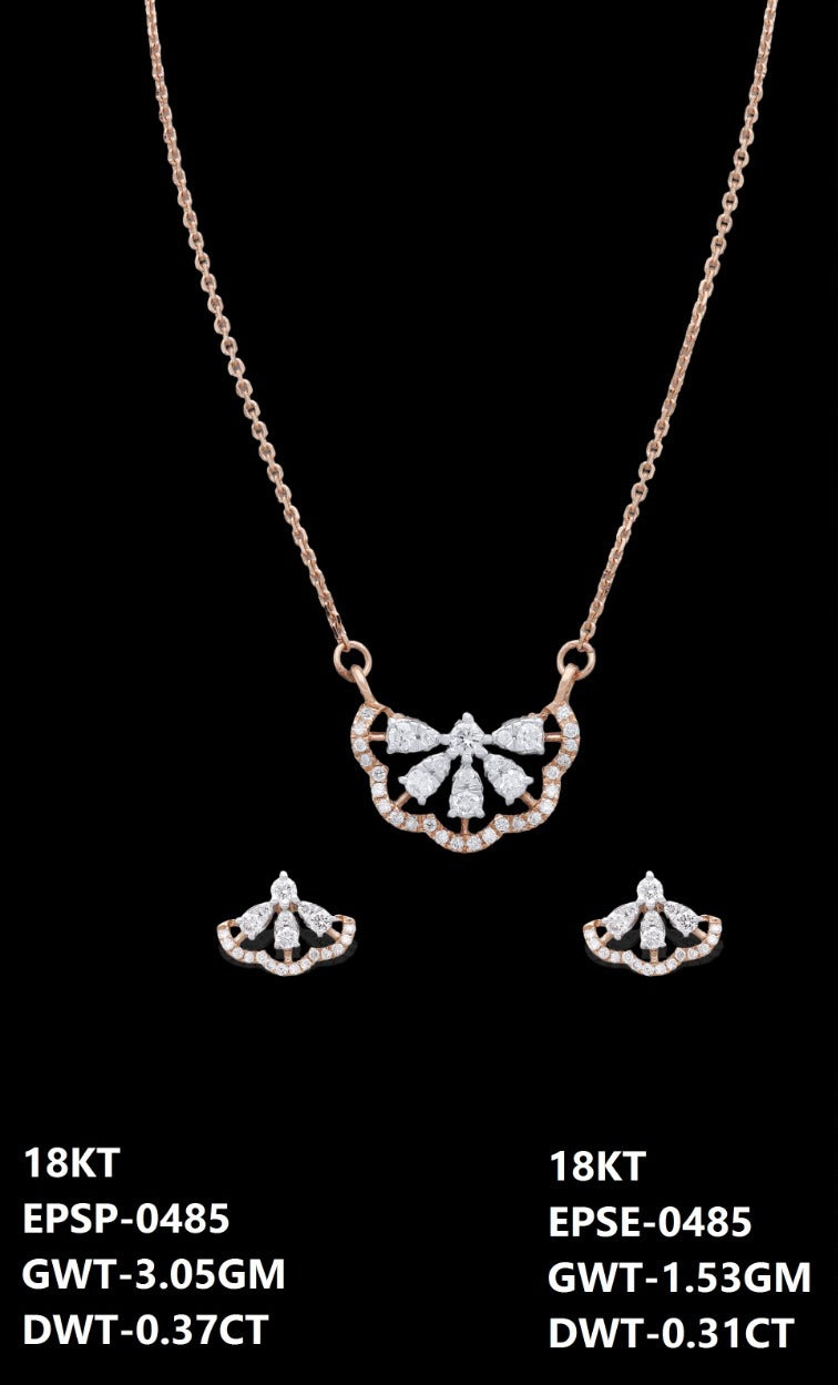 18K rose gold diamond scallop fan necklace and earrings set, ideal for evening and party wear