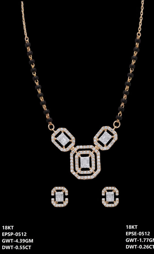 18K Italian rose gold diamond triple square necklace set with black beads, daily wear jewellery from J.H. Jewellers, Dubai UAE.