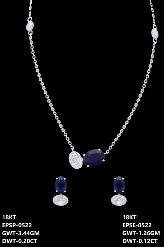 18K Italian white gold blue sapphire and diamond oval necklace and earrings set, party wear jewellery from J.H. Jewellers, Dubai UAE.
