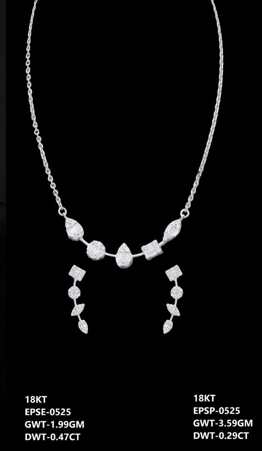 18K Italian white gold diamond cluster necklace and earrings set, party wear jewellery from J.H. Jewellers, Dubai UAE.