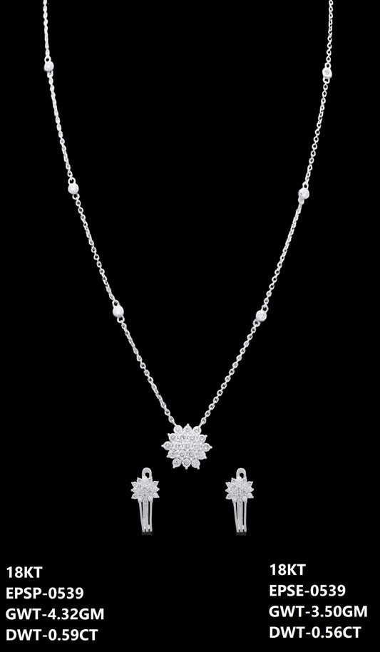 18K Italian white gold diamond floral cluster necklace and earrings set, party wear jewellery from J.H. Jewellers, Dubai UAE.
