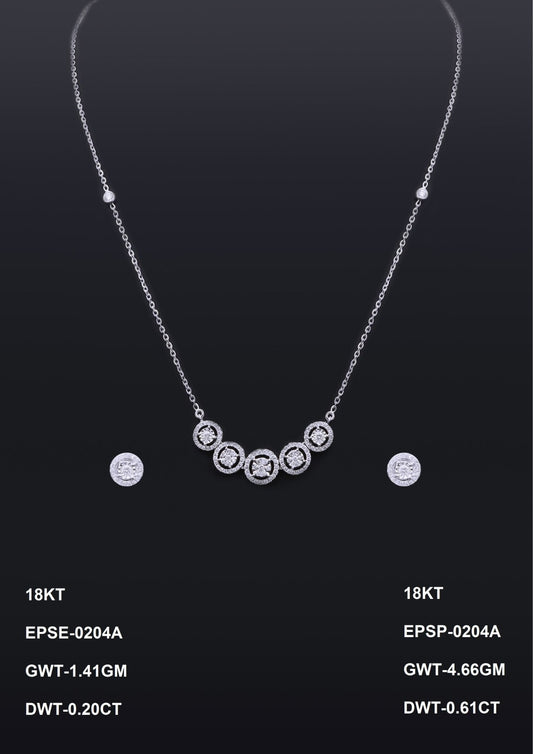 18K white gold diamond halo necklace and earring set for ladies— everyday and party wear jewelry, ideal gift, Dubai UAE