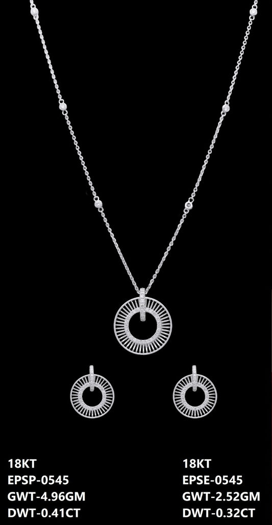 18K Italian white gold diamond sunray circle necklace and earrings set, party wear jewellery from J.H. Jewellers, Dubai UAE.