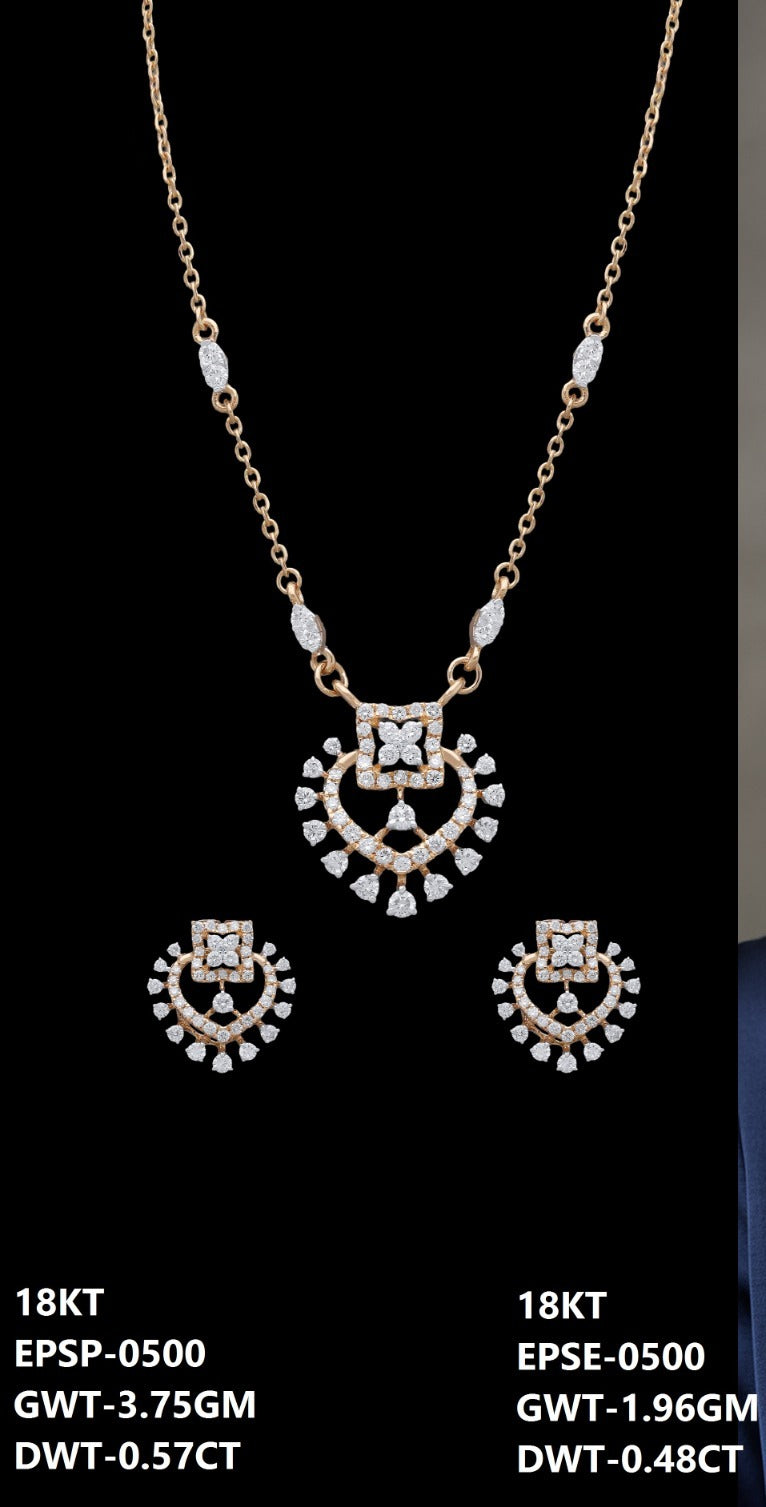 18K yellow gold diamond chandbali necklace and earrings set, ideal for evening and party wear