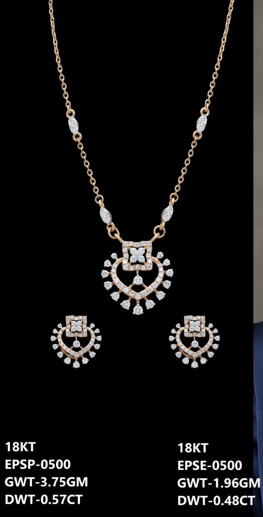 18K yellow gold diamond chandbali necklace and earrings set, ideal for evening and party wear
