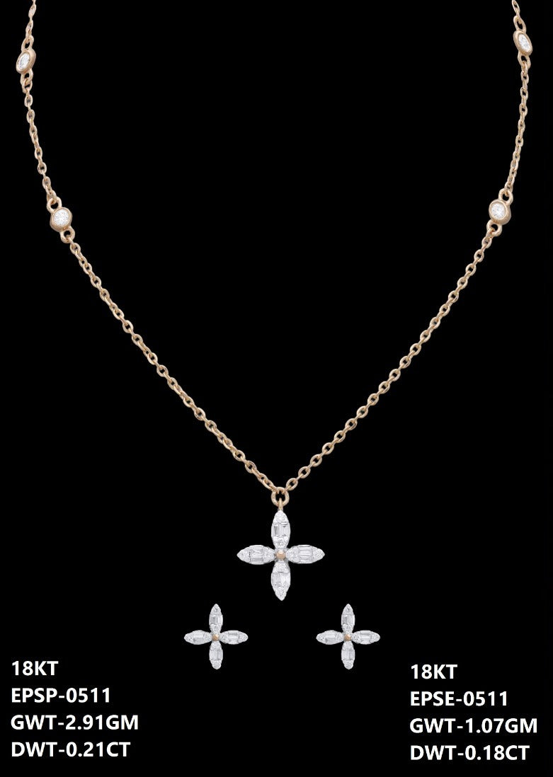 18K Italian yellow gold diamond clover necklace and earrings set, party wear jewellery from J.H. Jewellers, Dubai UAE.