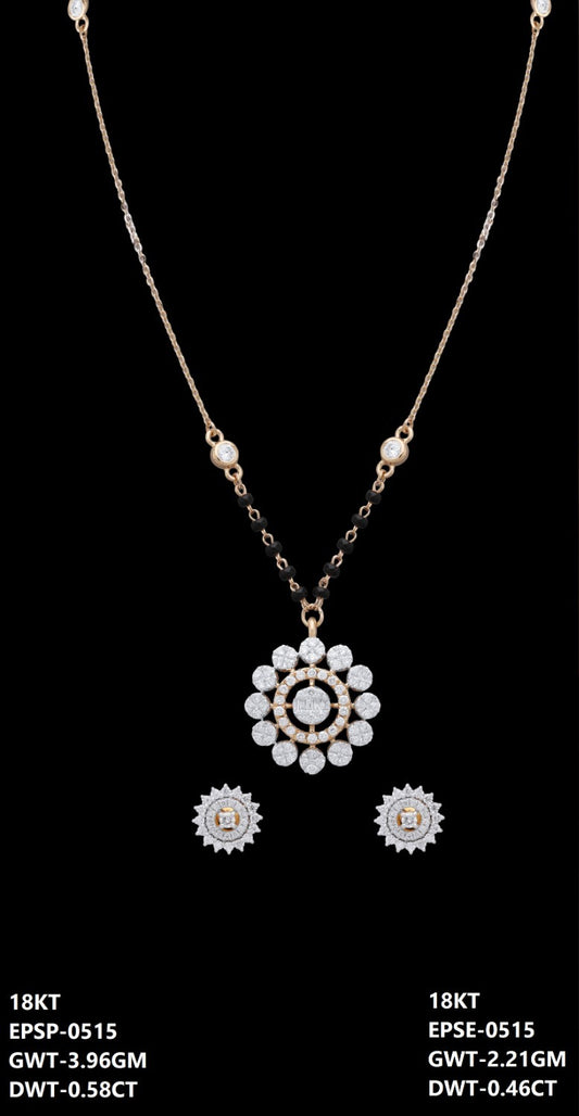 18K Italian yellow gold diamond floral necklace set with black beads, daily wear jewellery from J.H. Jewellers, Dubai UAE.