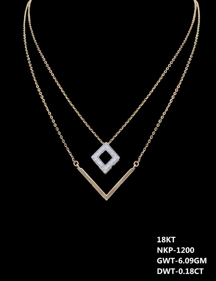 18K Italian yellow gold diamond layered necklace with square pendant, daily and party wear jewellery from J.H. Jewellers, Dubai UAE.