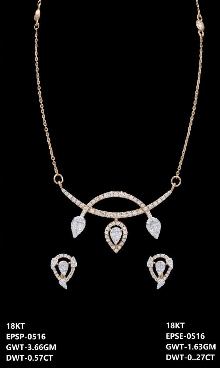 18K Italian yellow gold diamond leaf-drop necklace and earrings set, party wear jewellery from J.H. Jewellers, Dubai UAE.