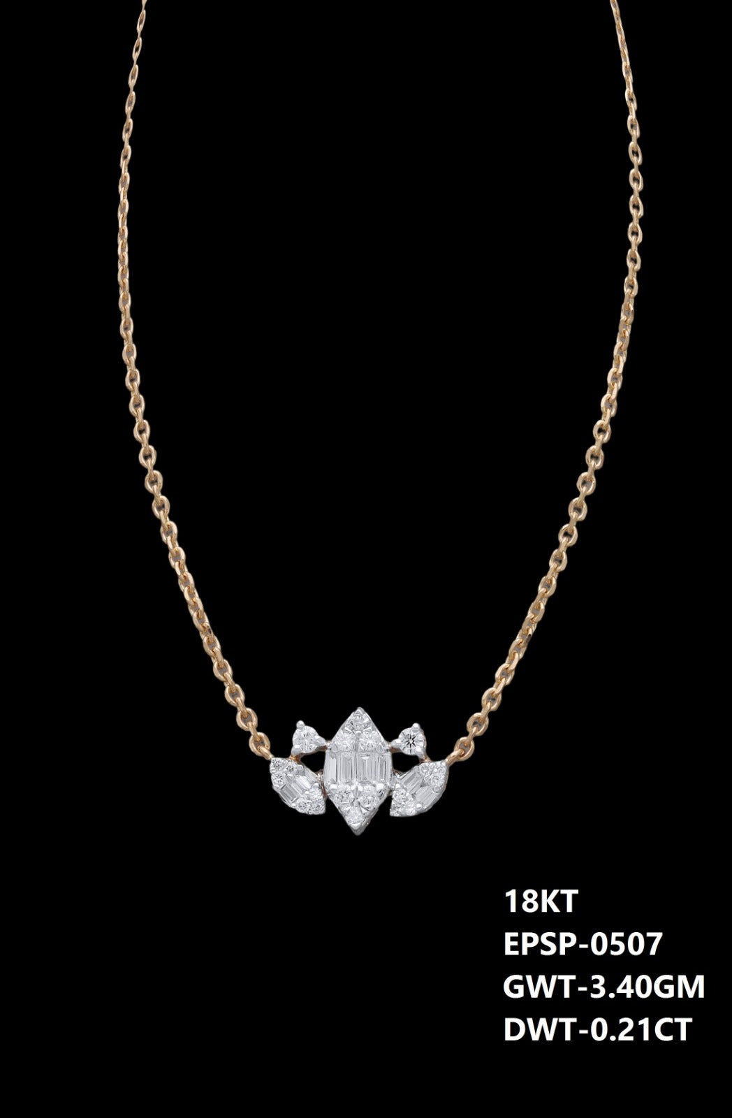 18K yellow gold diamond marquise cluster pendant necklace, ideal for daily and evening wear