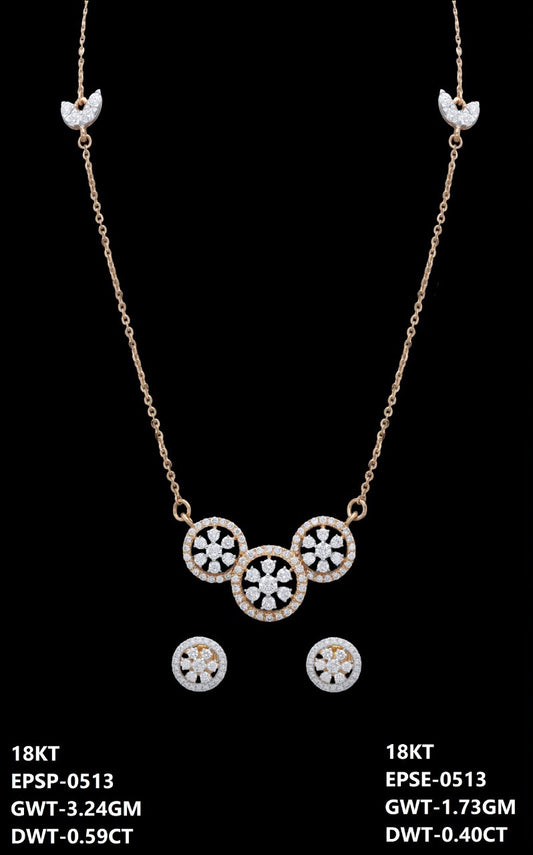 18K Italian yellow gold diamond triple circle necklace and earrings set, party wear jewellery from J.H. Jewellers, Dubai UAE.