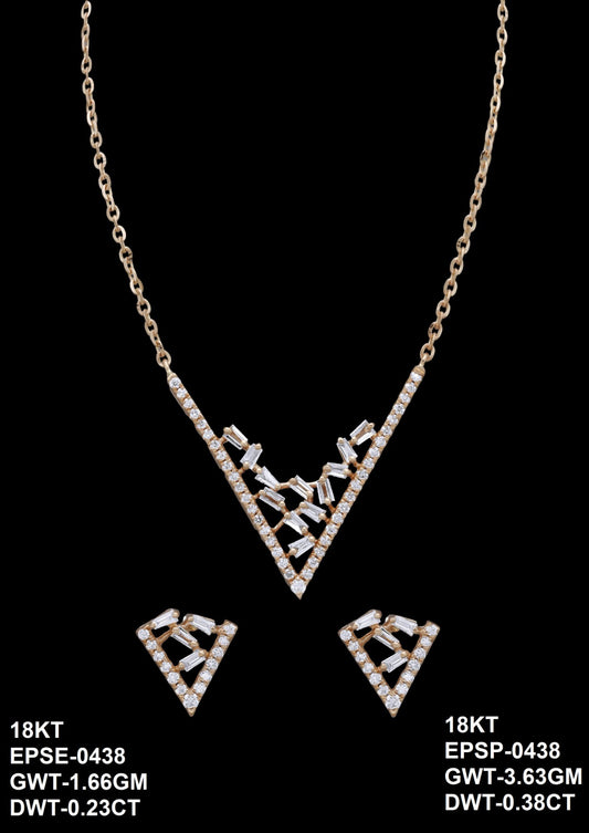 18K yellow gold diamond V-shape necklace and earring set — party wear and evening jewelry, ideal gift, Dubai UAE