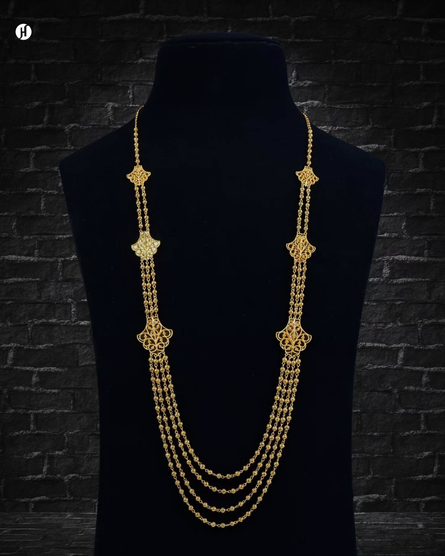 21-Karat Yellow Gold Bahraini Beaded Multi-Strand Bridal Necklace for Khaleeji Arab Emirati Ladies | طقم عقد زفاف متعدد الخيوط من الذهب الأصفر عيار 21 قيراطًا بتصميم بحريني مطرز بالخرز، مناسب للسيدات الخليجيات والإماراتيات