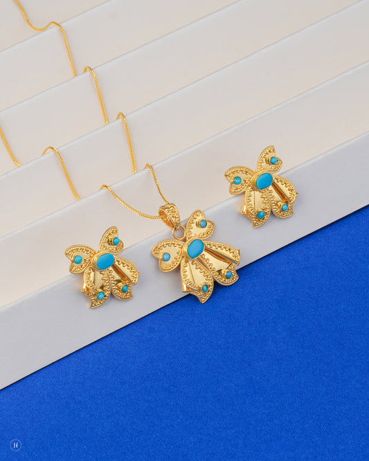 21-Karat Yellow Gold Bahraini Butterfly Design Necklace Set | Online jewellery store for Khaleeji women in UAE - J.H Jewellers
