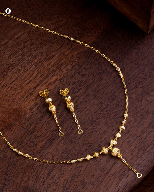 21-Karat Yellow Gold Bahraini Chain and Ball Necklace Set | Online Jewellery Store in Sharjah for Khaleeji Women - J.H Jewellers
